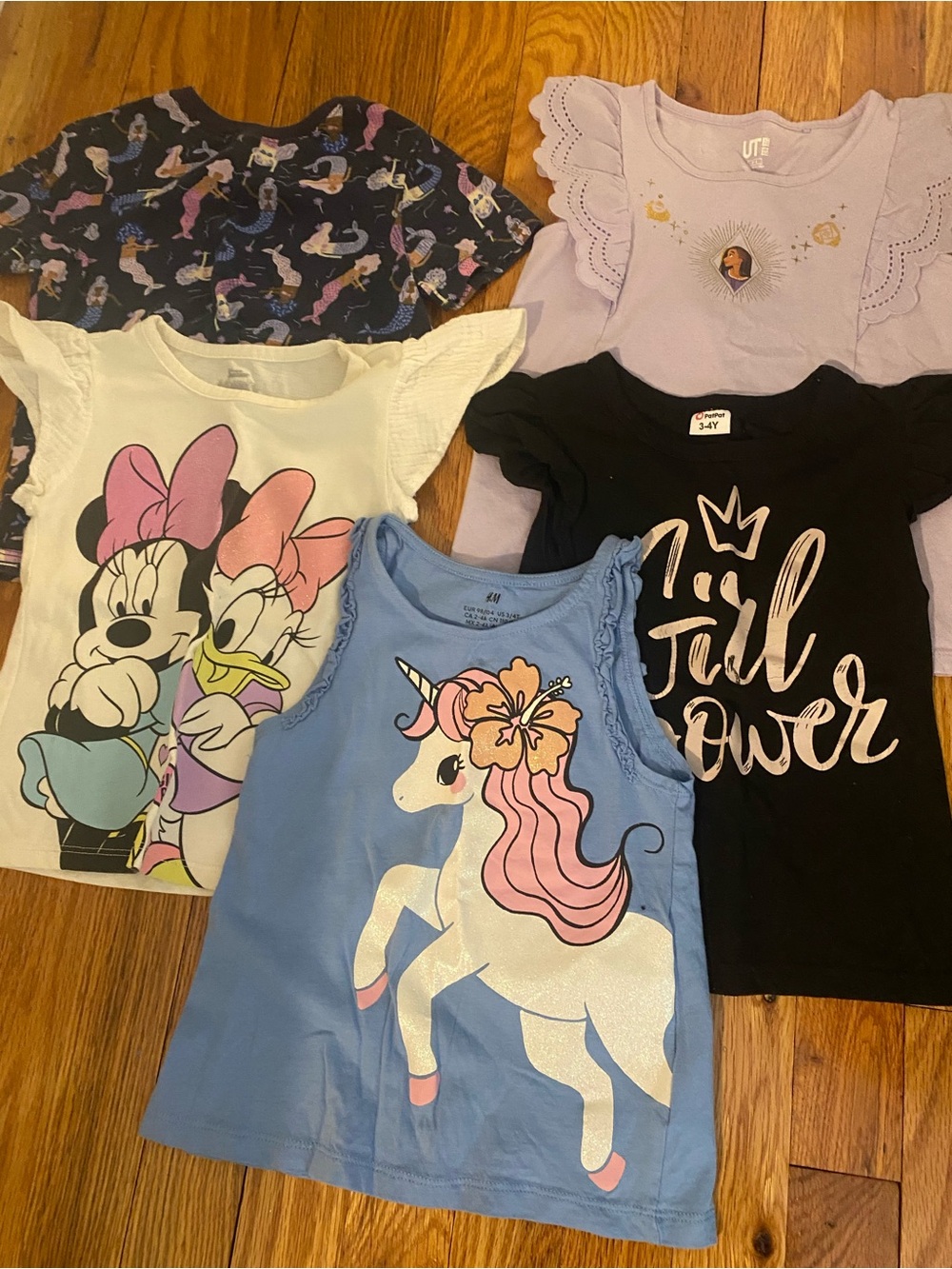 Girls Unicorn & Character Tee Bundle - Blue, White, Black, Lavender 4T